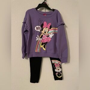 Disney Purple Minnie Mouse Sweatshirt and Black Leggings Girls Set size 5/6-NWT